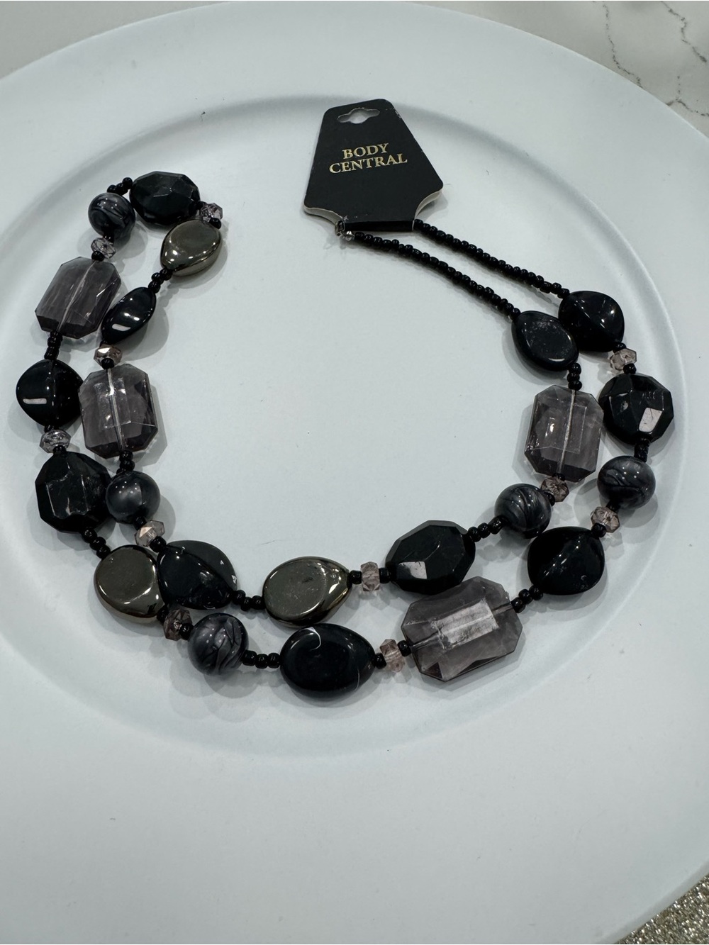 Body Central Black and Gray Multi-Bead Layered Necklace